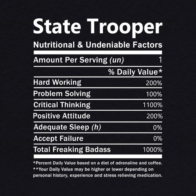 State Trooper T Shirt - Nutritional and Undeniable Factors Gift Item Tee by Ryalgi